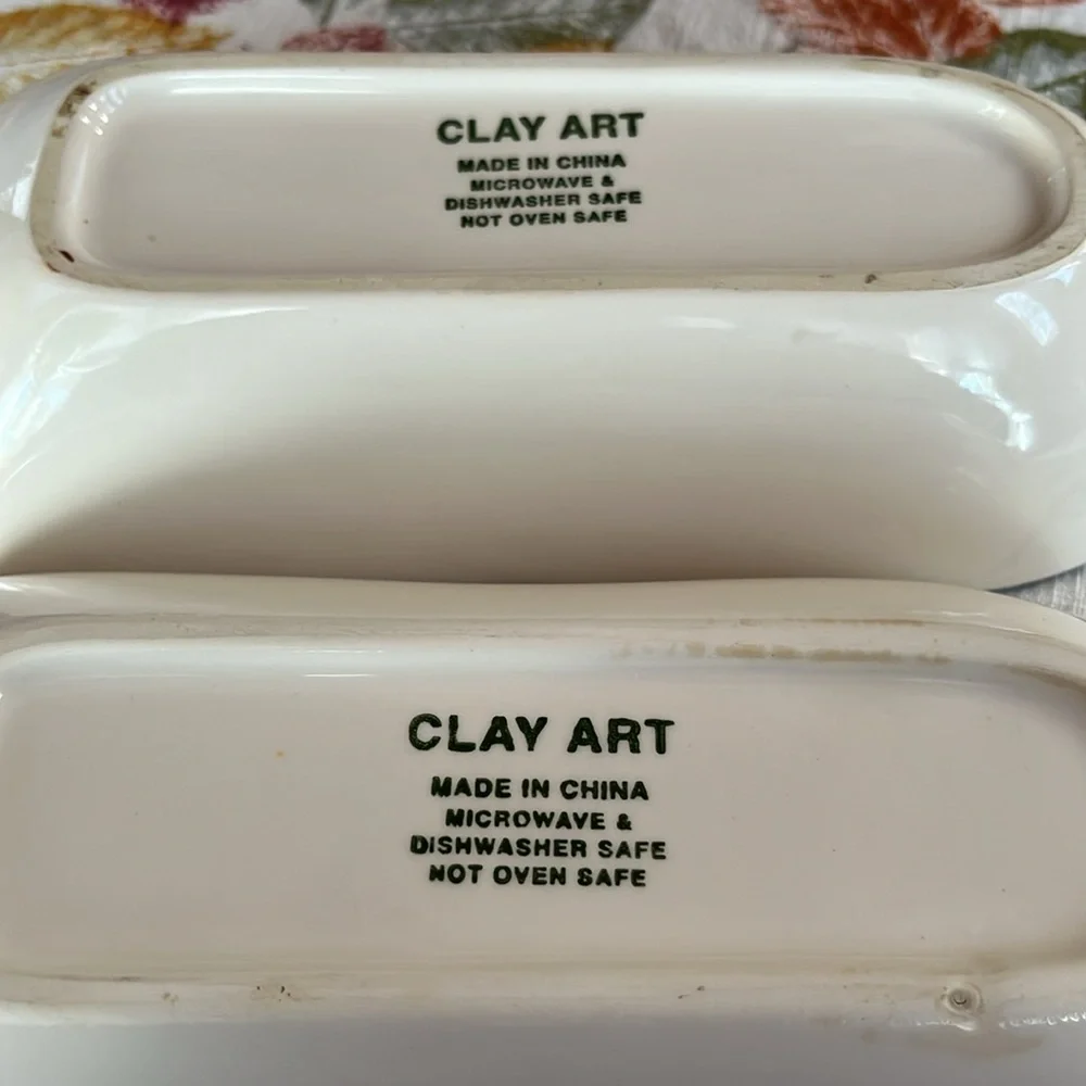 Clay Art CABERNET CHARDONNAY set of 2 ceramic dishes display bar wine